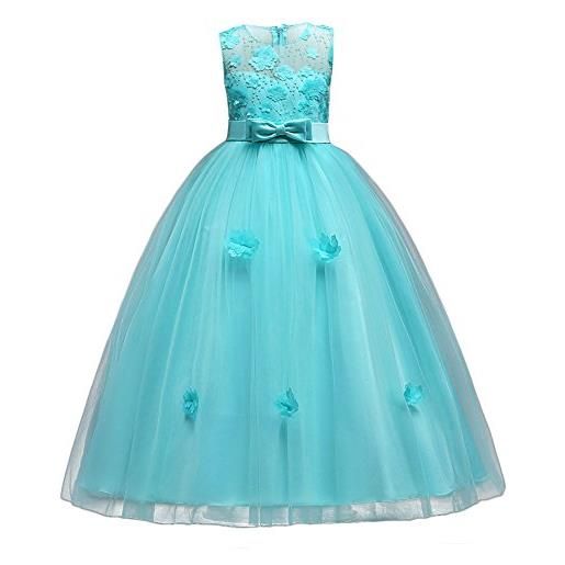 IBTOM CASTLE vestito principessa per ragazza elegante floreale fiore pizzo abiti da sera matrimonio damigella d'onore tulle verde 10-11 anni