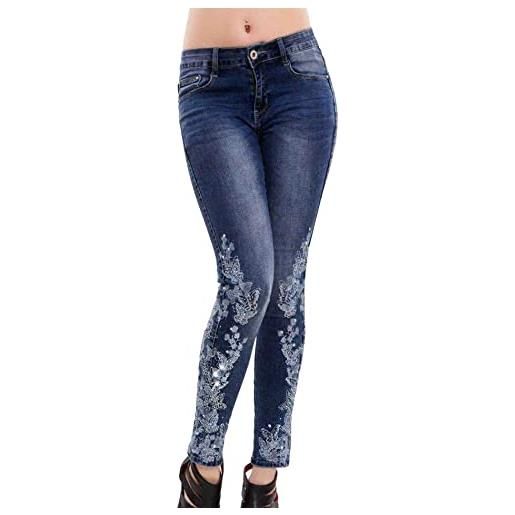 SOMTHRON - jeans da donna, stile casual, slim fit, con ricamo dunkel blau m