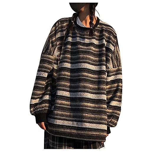 oytto donne y2k maglione a righe pullover oversize plus size maglia felpa manica lunga grunge maglioni, nero , xxl