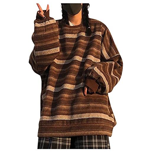 Pullover Donna Scollo a V Maglione Righe Donna Invernale Maglioni Donna Sweater Maglia Maglione Trecce Oversize Largo Caldo Treccia Donna Manica Lunga