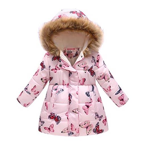 DERCLIVE cappotto invernale da bambina, con cappuccio, in caldo cotone, per bambini dai 3 ai 12 anni, rosa, 9-10 anni