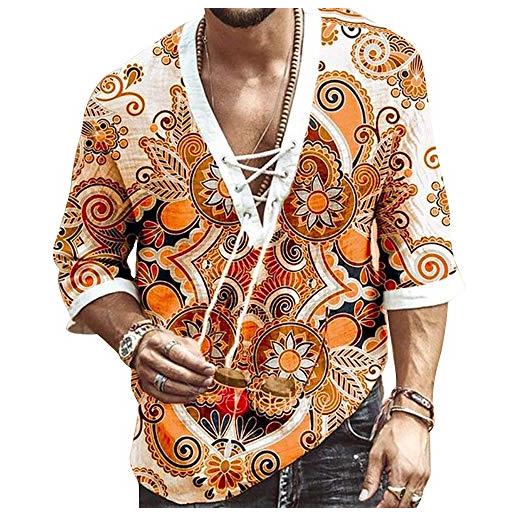 Emyzkc maglietta da uomo con scollo a v alla moda con stampa a coulisse maglietta a maniche corte camicia da yoga magliette casual da spiaggia estiva africana per uomo