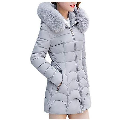 ITISME Donna cappotto donna, itisme piumino cappotto medio lungo imbottito di cotone di piuma con pelliccia faux simulato rimovibile da donna invernale