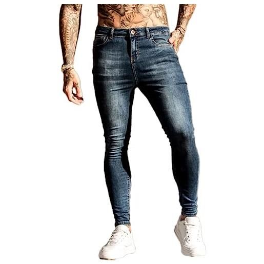 Osheoiso jeans slim fit da uomo pantaloni elastico casual in denim elasticizzato pantaloni con fori strappati dritti jeans basic stretta pantaloni da lavoro a blu xl