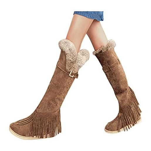Kobilee stivali invernali donna vintage curvy sexy western boots con tacco camoscio sopra il ginocchio stivali alti stivaletti pelle caldo morbidi anfibi stivali cowboy elasticizzati larghi