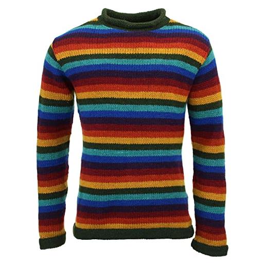 LOUDelephant maglione lavorato a mano in lana lavorato a mano in nepal unisex small - xx-large, striscia arcobaleno luminoso, l