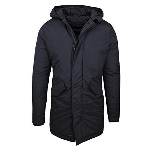Evoga parka uomo invernale cappotto giacca casual slim fit impermeabile (l, nero)