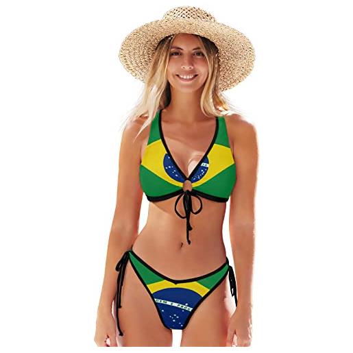 CHIFIGNO bikini da donna bandiera del brasile set due pezzi costumi da bagno sexy costume da bagno da spiaggia, multicolore, l