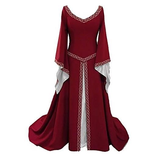 Mengmiao donna medievale lungo abito costume partito vestito cosplay vestibilità slim viola 3xl