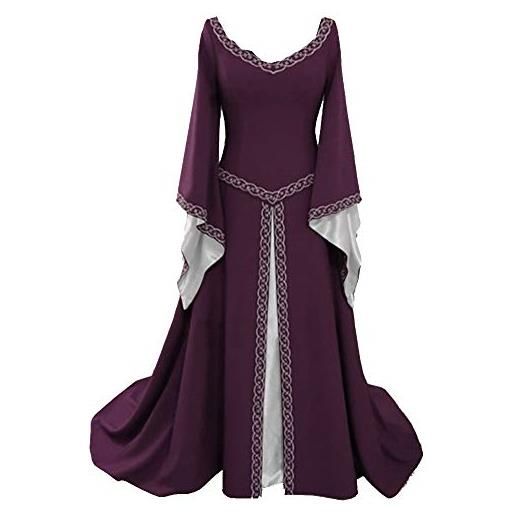 Mengmiao donna medievale lungo abito costume partito vestito cosplay vestibilità slim viola 4xl