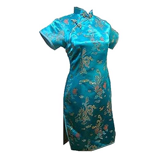 Chyoieya vintage drago e phoenix breve qipao elegante donne cheongsam collare mandarino sexy mini vestito cinese oversize, rosso 1, xxl