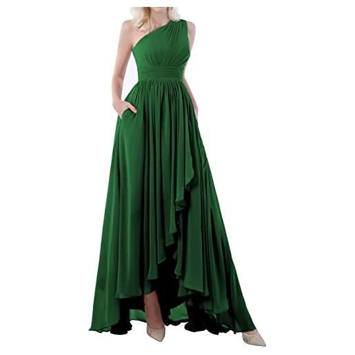 KURFACE abito da damigella d'onore da sposa una spalla alta bassa formale abito da sera con tasche per le donne, verde smeraldo, 34