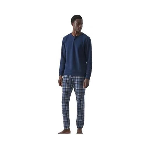 RAGNO pigiama uomo in cotone felpato punto milano art. U613n1-46, blu