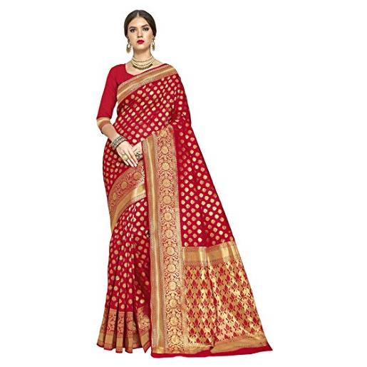 Generic sari da donna indiana in seta floreale tessuto a mano zari lavoro festa di nozze sari con camicetta non stiched pezzo (nero), blu cielo, etichettalia unica