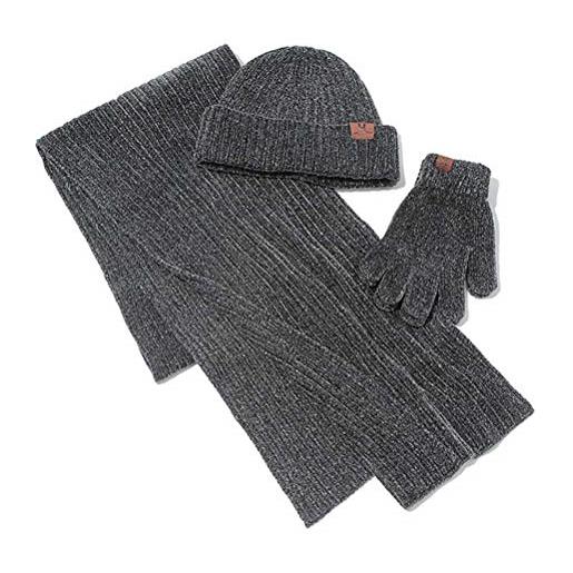 Generic donne ciniglia 3 pezzi attività all'aperto caldo cappello invernale, sciarpa, guanti touch screen tuta invernale, nero , etichettalia unica