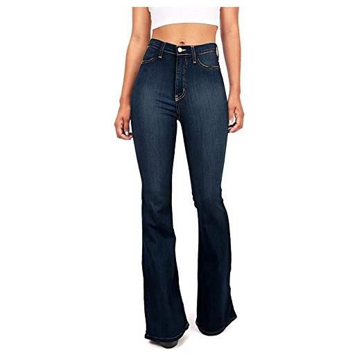 Yivise - jeans da donna a vita alta, con fondo a campana, con orlo svasato blu scuro s