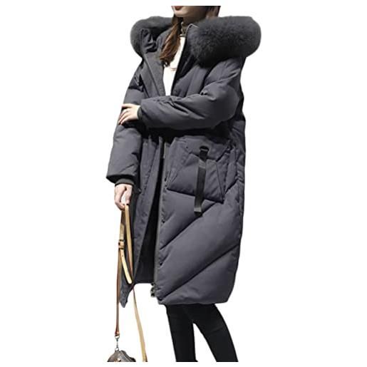 ORANDESIGNE piumino lungo da donna trapuntato da esterno con cappuccio giacca invernale imbottita piumino trapuntato caldo giubbotto invernale lungo collo di pelliccia b grigio 3xl