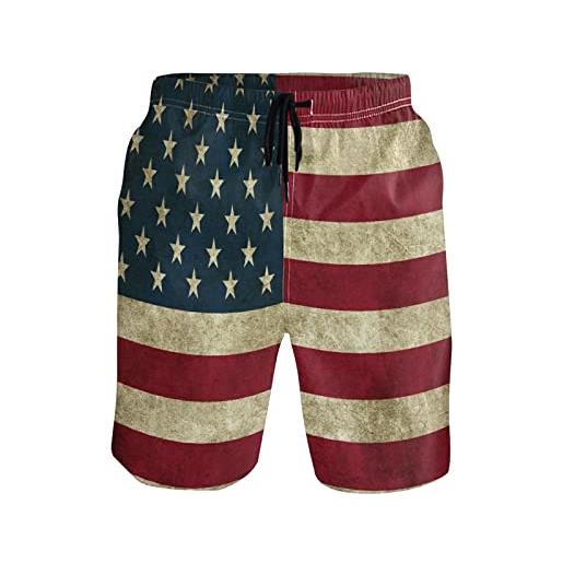 Linomo pantaloncini da bagno da uomo vintage usa bandiera americana costume da bagno pantaloncini da spiaggia pantaloncini da surf ad asciugatura rapida per uomo, multicolore, s