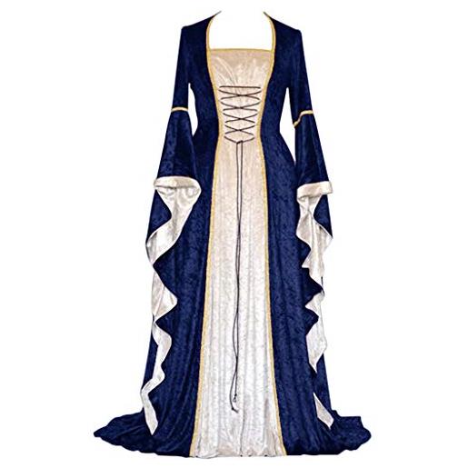 Topgrowth Accessorio vestito donna elegante retrò medievale con maniche a tromba abito da donna pavimento cosplay medievale rinascimentale vestito lungo gotico stile rinascimento per (z5-blue, xxl)