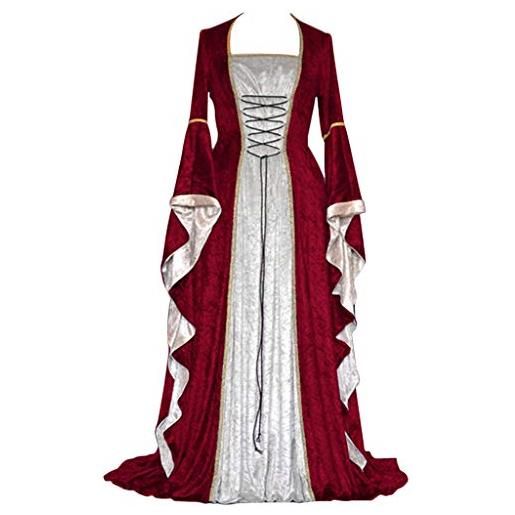 Topgrowth Accessorio vestito donna elegante retrò medievale con maniche a tromba abito da donna pavimento cosplay medievale rinascimentale vestito lungo gotico stile rinascimento per carnevale feste (c-green, l)