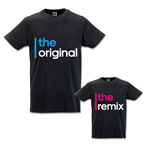 Babloo coppia di t-shirt magliette papa' e figlio/figlia idea regalo festa del papa' the original the remix nere uomo xxl - bimbo 5-6 anni