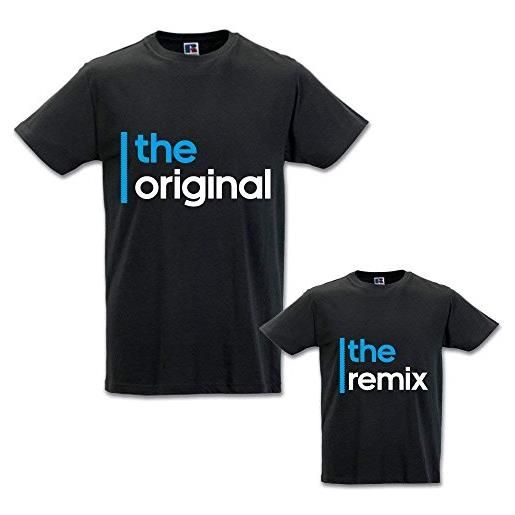 Babloo coppia di t-shirt magliette papa' e figlio/figlia idea regalo festa del papa' the original the remix blu uomo xl - bimbo 3-4 anni femminuccia