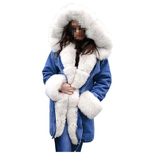 Hahaemma - cappotto invernale da donna, lungo, elegante, con colletto in pelliccia, con cappuccio, a maniche lunghe, s-2xl, colore: grigio/nero bianco xxl