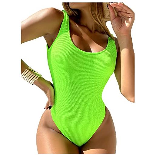 Faringoto 2023 costume da bagno intero da donna sexy costume da bagno femminile solid push up thong, verde fluorescente, s