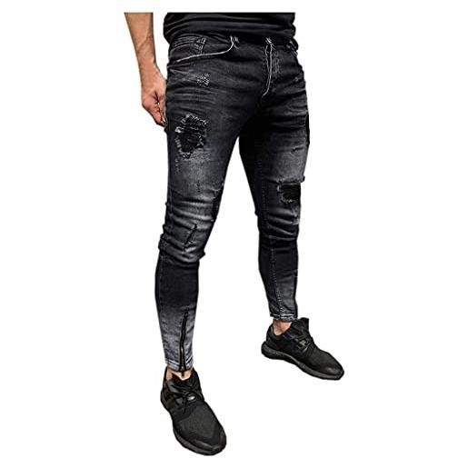 MILAX jeans skinny da uomo destroyed ripped strappati, slim fit, stretch stretch con cerniera alla caviglia strappata per jeans da uomo, nero , xxxl
