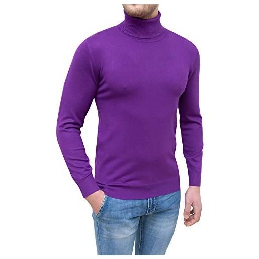 Evoga maglione dolcevita uomo viola slim fit maglia pullover casual (xxxl, viola)