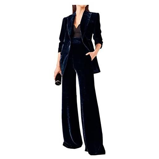 Botong donne 2 pezzi vestito di velluto ufficio lavoro tacca risvolto doppio petto blazer pantaloni business suit set, nero , m