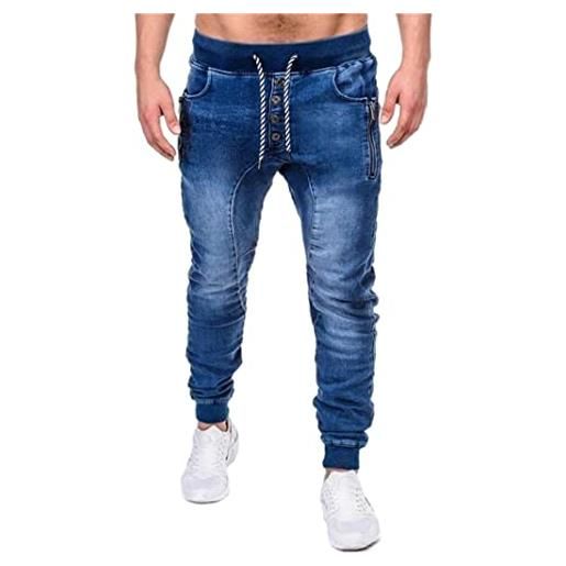 crazynekos jeans slim fit da uomo stretch casual skinny disegno jeans pantaloni denim, black, l