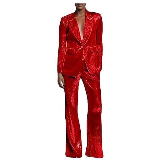 Botong abito da donna con paillettes di moda con un pulsante 2 pezzi di nozze smoking blazer pantaloni prom party outfit, rosso, m