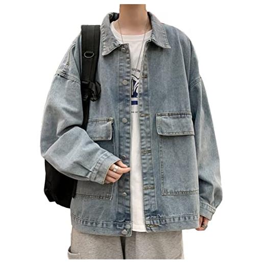 ORANDESIGNE giacca di jeans da uomo cappotto in denim lavato vintage classica giacca cargo giacca oversize unisex autunno giacca di transizione a blu xxl
