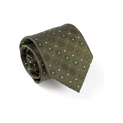 Remo Sartori - cravatta in seta a pois multicolor su fondo verdone, made in italy, uomo
