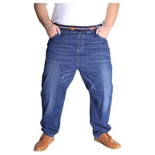Lvguang jeans da uomo elasticizzato taglie forti pantaloni a gamba dritta a vita alta pantaloni cargo oversize pantaloni larghi in denim vintage - blu, 4xl