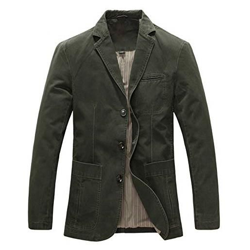 LEOCLOTHO giacche da uomo casual leggero blazer in cotone stile militare giacca cappotto outwear verde s