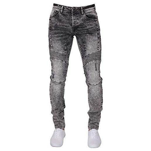 Ze ENZO enzo - jeans da uomo, super skinny fit, elasticizzati, strappati, in denim, per tutte le gambe in vita, acido blu. , w34 / l32
