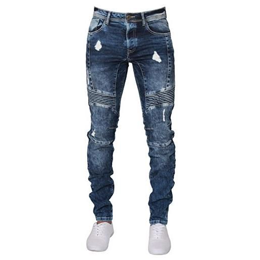 Ze ENZO enzo - jeans da uomo, super skinny fit, elasticizzati, strappati, in denim, per tutte le gambe in vita, acido blu. , 36w/30l