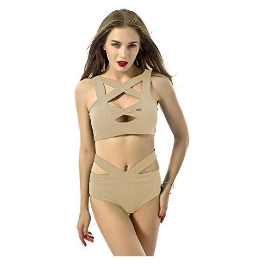 TININNA donne criss cross fasciatura a vita alta bikini swimwear 2 pezzi sexy push-up bandage swimwear set swimsuit(nero, m)