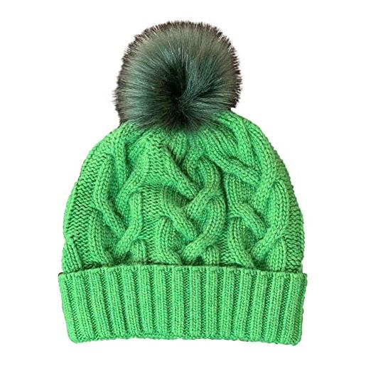 Carlotta Neri cuffia donna invernale lavorata con pon-pon ideale per i regali natale - 8 colori - taglia unica - made in italy - con cashmere e lana merinos (bouganville)