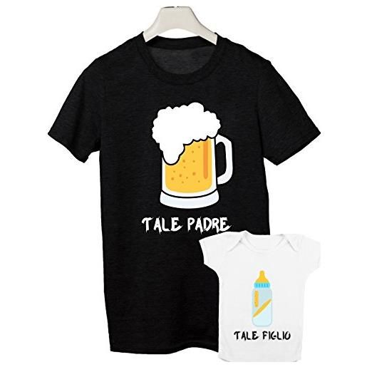 T-shirteria coppia tshirt e body neonato tale padre tale figlio beer milk latte birra coordinato padre bimbo