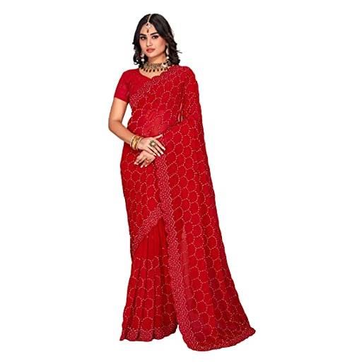 SHRI BALAJI SILK & COTTON SAREE EMPORIUM elegante & trendy donna indossare pesante resham ricamato bollywood georgette saree camicetta indiana sari 3220, rosso, prossoefinito