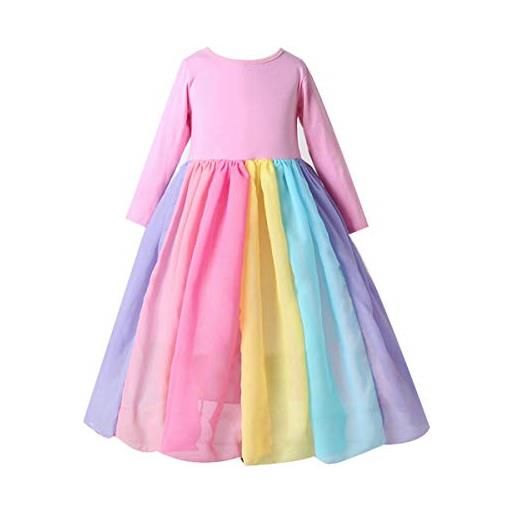 Verve Jelly ragazze dei capretti abiti da festa neonate arcobaleno splice tulle abiti da principessa abito da sposa di compleanno manica lunga rosa rossa 130 5-6 anni