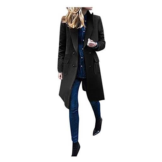 ITISME cappotto donna lana invernale classico elegante manica lunga risvolto soprabito giacca a vento media e lunga giacca grande tasca taglie forti l-5xl