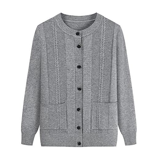 VSERETLOON cardigan lavorato a maglia di mezza età e anziani primavera e autunno vestiti madre nonna abbigliamento invernale maglione esterno, tipo b (taschetta): grigio, l [70-90 gatti consigliati]