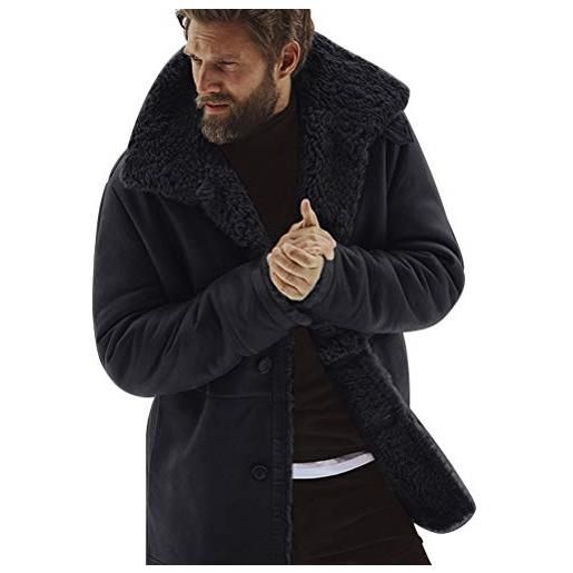 KJHSDNN giacca in montone da uomo cappotto invernale scamosciato agnello finto caldo lana di montagna