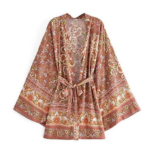 Generic boho stampa floreale robes kimonos streetwear 3/4 maniche cintura rayon cotone kimono beach robes, come nella foto, l