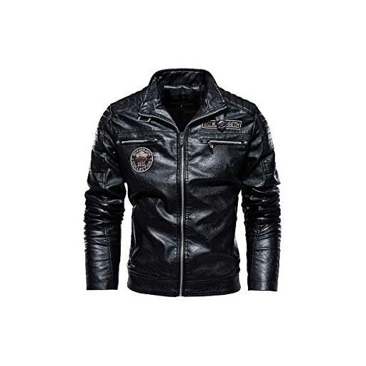 Naxxramas giacca in pelle da uomo giacca tuta da moto giacca per il tempo libero all'aperto giubbotto classico moda giacca (nero, l)