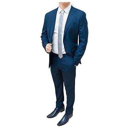 FB CLASS abito completo uomo sartoriale blu slim fit elegante blazer giacca con pantaloni (56, blu)